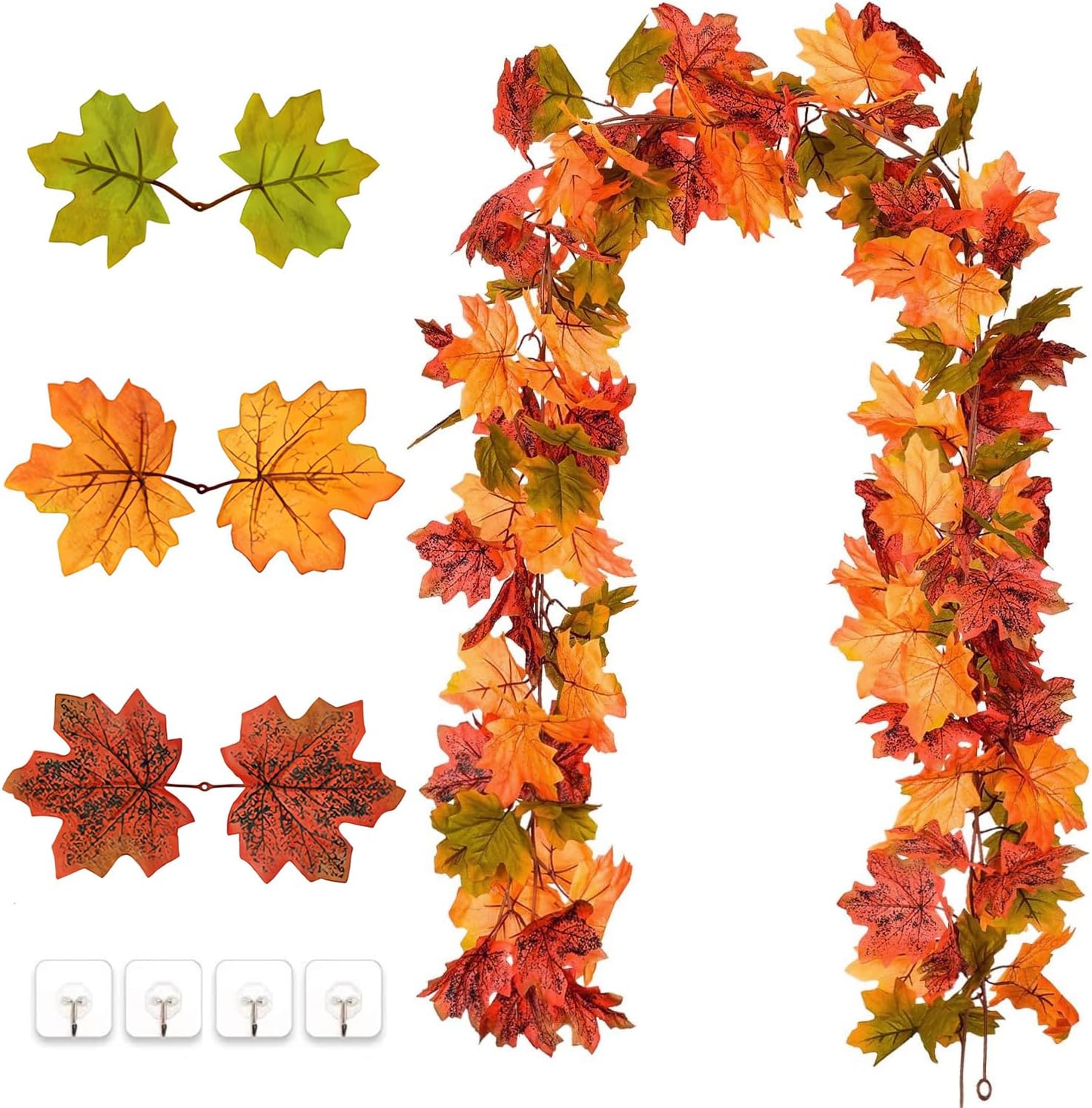 Wreaths, Garlands & Swags - Roveinsia 2 Pack Fall Garland Maple Leaf, Hanging Vine Garland Artificial Autumn Foliage Garland Thanksgiving Decor for Home Wedding Fireplace Party Christmas