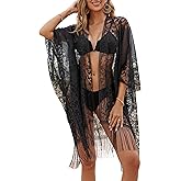 Sexy Elegant Lace Kimono Beach Cover Up for Women, Bathing Suit Cover Up, Open Front Swimsuit Coverup for Poolside, Seaside