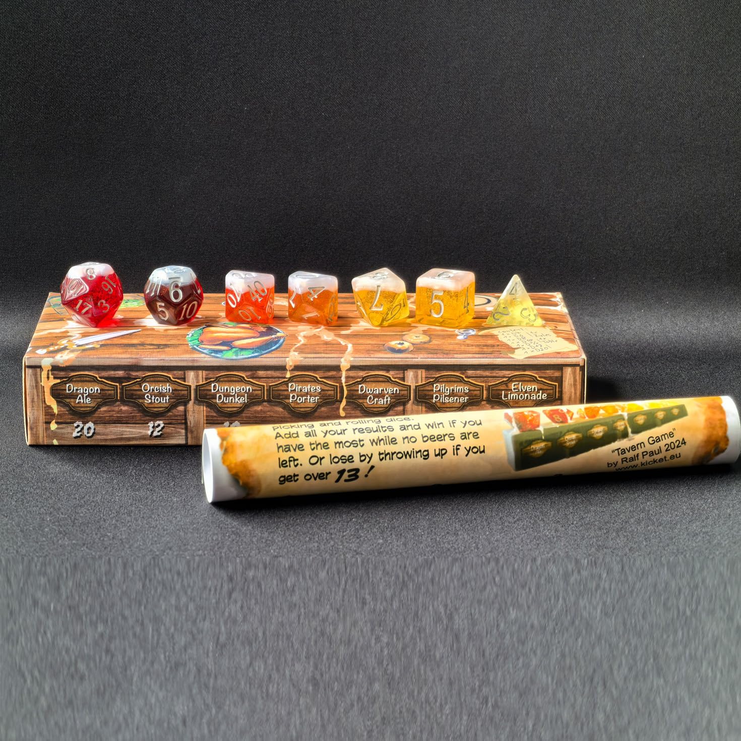 The Tavern Drinking Game, Novelty Polyhedral Beer Dice Set for Drinking Game or RPG Games (7pcs Tavern Set)