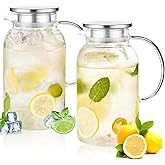2Pack 68 oz Glass Pitcher With Lid. Glass Carafe for Hot/Cold Water. 0.5 Gallon Pitcher for Fridge. Water Jugs for Cold Brew Coffee, Iced Tea, Milk, Sun Tea Jar