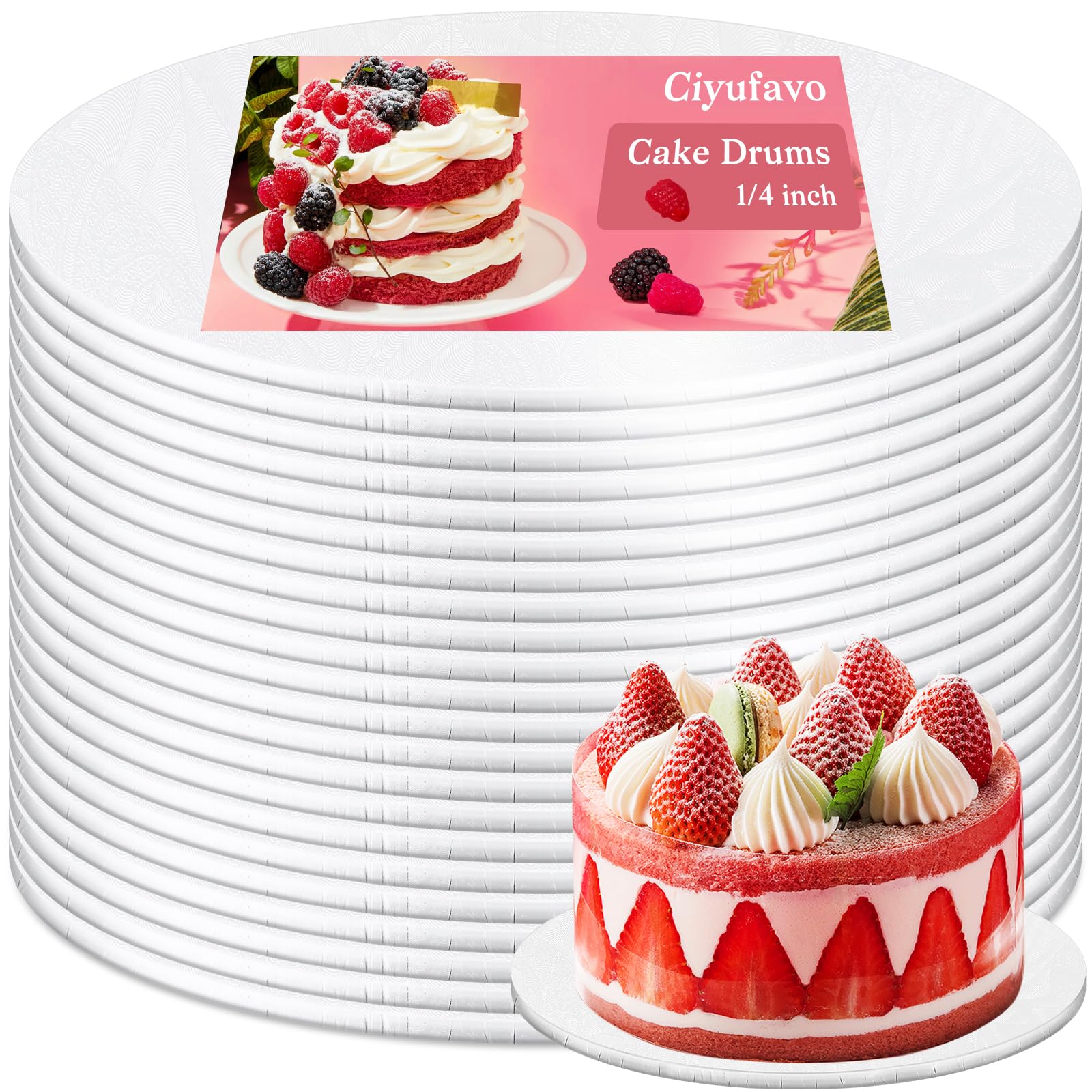 Photo 1 of 10 Inch Cake Drum, Cake Boards 10 Inch Round, 1/4" White 8in 10in 12in 14in Cake Drums Cardboard Base Board Circles for Pizza Wedding, 2 Pack