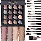 UCANBE Baked Eyeshadow Palette with 15PCS Brushes Makeup Set, 16 Color Natural Nude Matte Shimmer Metallic Eye Shadow Make Up Pallet for Women Girls, High Pigmented Long Lasting Waterproof