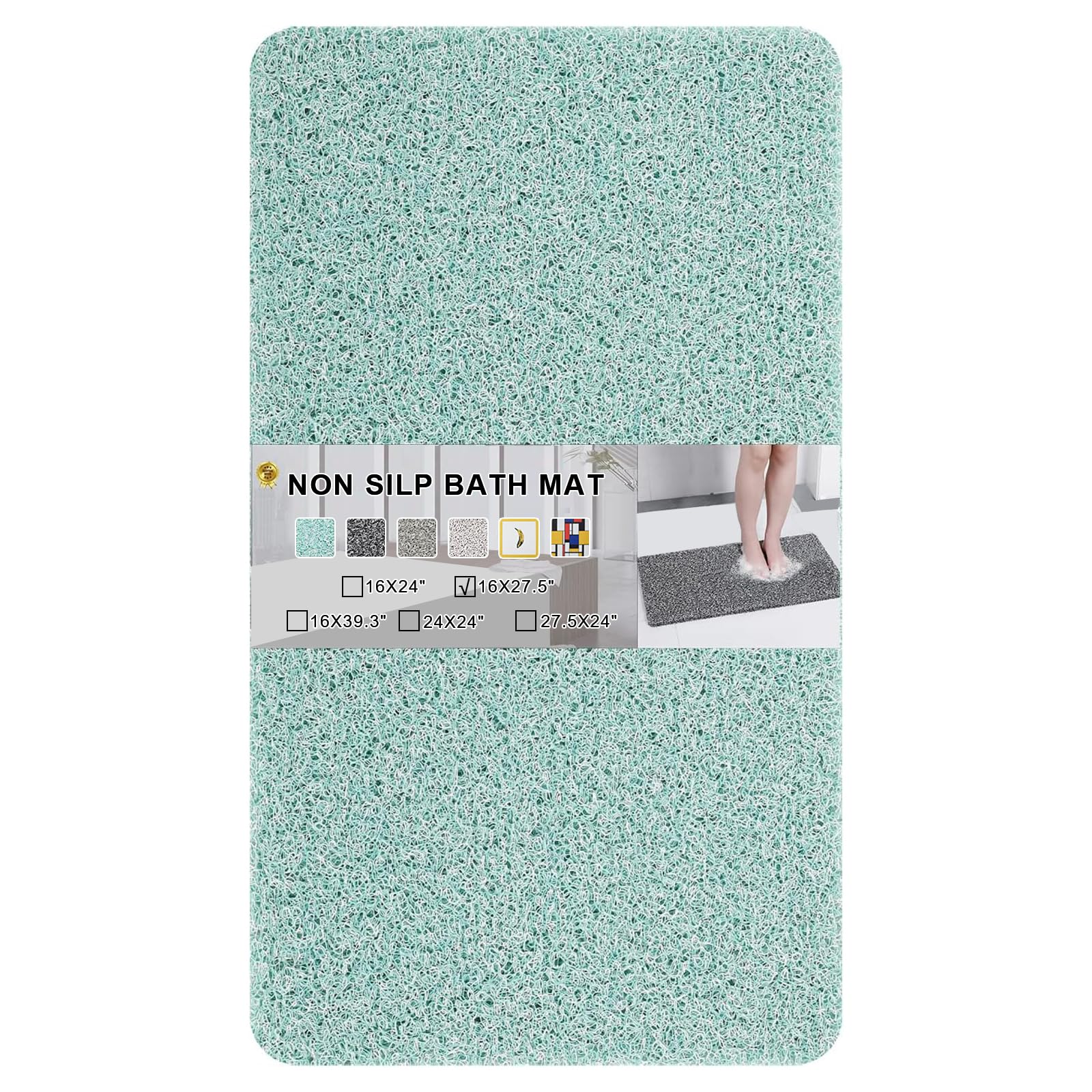 Photo 1 of Non Slip Bathtub Mat, Anti Slip Bath Mat 0.6" Extra Thick, Quick Dry Bath Tub Anti Slip Shower Mat, Loofah Non-Slip Bath Mat for Tub Bathroom Pool Kitchen Entryway Home Hotel(Blue 16x27)