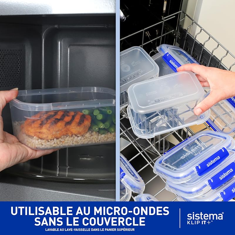 KLIP IT PLUS Récipients de conservation alimentaire | 1 litre | Boîtes alimentaires étanchesempilables et hermétiques | lunch box enfant | 4 pièces