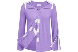 Deyeek Mastectomy Shirts with Drain Pockets Tear Away Side Snap Post Shoulder Surgery Shirts Women Chemo Port Dialysis Shirt