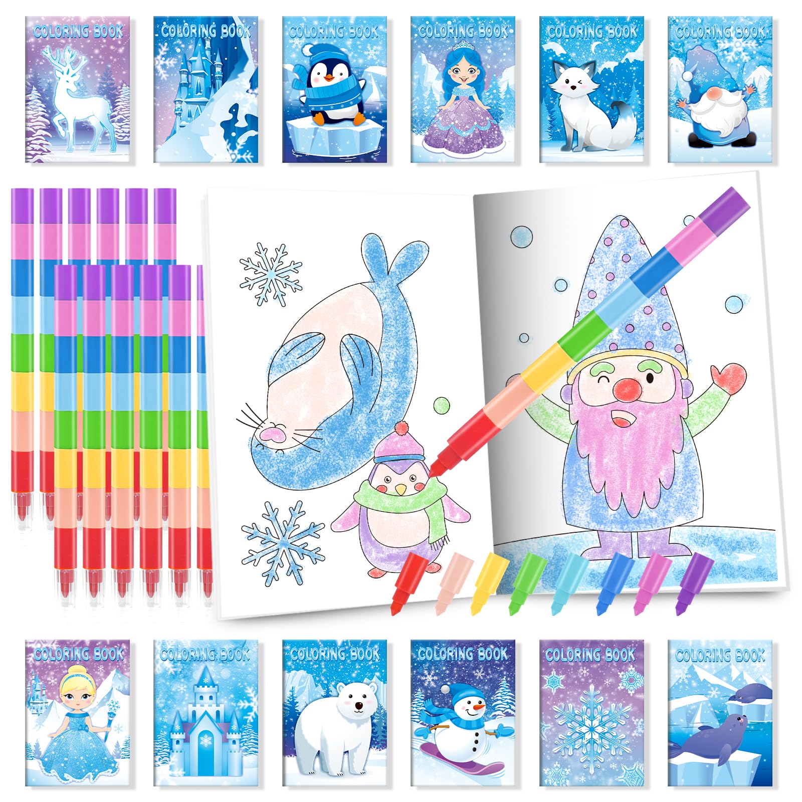 BenLouis 24 Frozen Mini Coloring Books with 24 Stacking Crayons Party ...
