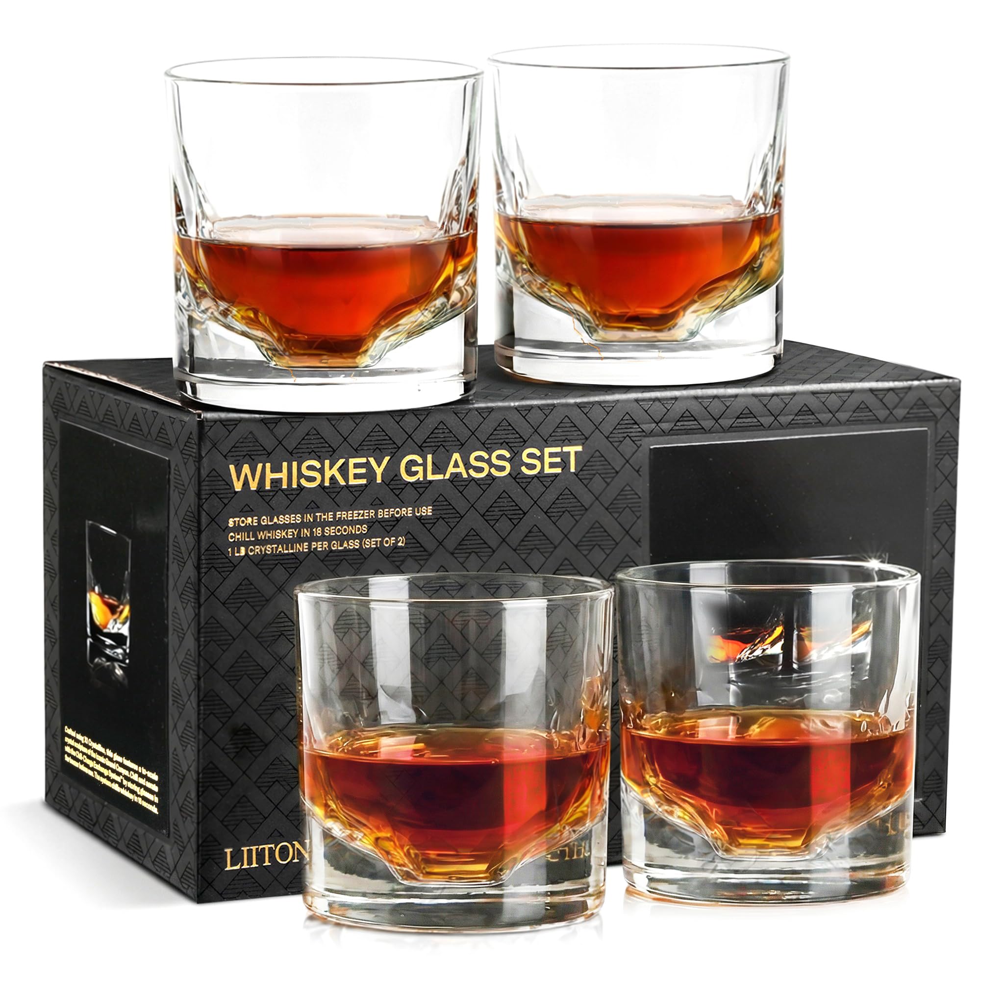 LIITON Grand Canyon Whiskey Glasses Set of 4, Freezable Old Fashioned Glass Chills Cocktails, Bourbon, Scotch with 1lb of Frozen Crystal, Gifts for Men on Fathers Day, Christmas, Birthday