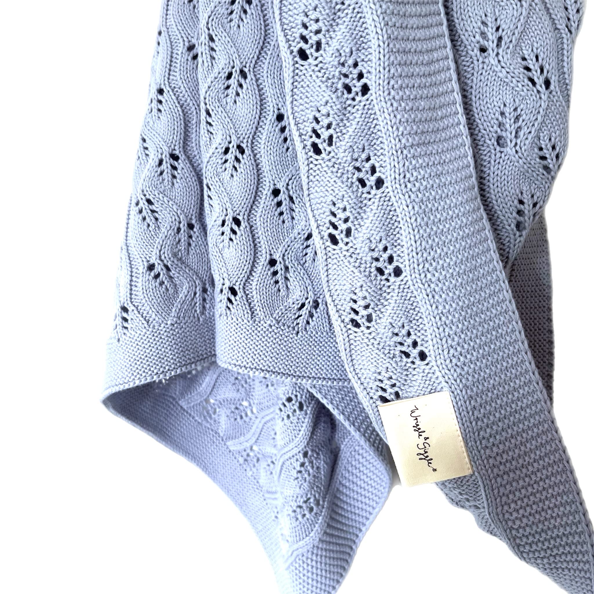 Wriggle & Giggle 100% Organic Cotton Baby Blanket – Soft Knitted Blue Blanket for Newborns & Infants – Lightweight, Breathable, Machine Washable – Ideal for Cot, Crib, or Pram