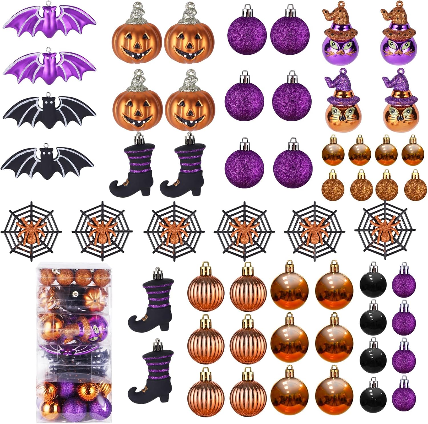 Ornaments - Pack of 56 Halloween Hanging Ball Ornaments, Shatterproof Halloween Balls Spider Bat Ornaments for Indoor Halloween Tree Decorations, Halloween Party, Home Decorations (Multi New)