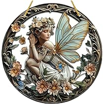 Aazon.co: Forest Butterfly Fairy Stained Window Hanging Ornaent, Heart Shaped Oon Garden - View #11