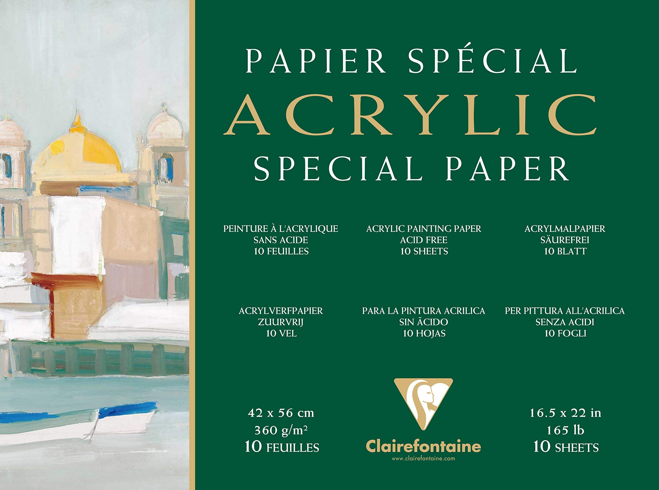 Clairefontaine - Ref 96499C - Acrylic Paper Pad (10 Sheets) - 42 x 56cm in Size, 360gsm Paper, Acid Free, pH Neutral - Suitable for Use With Acrylic & Gouache Paints