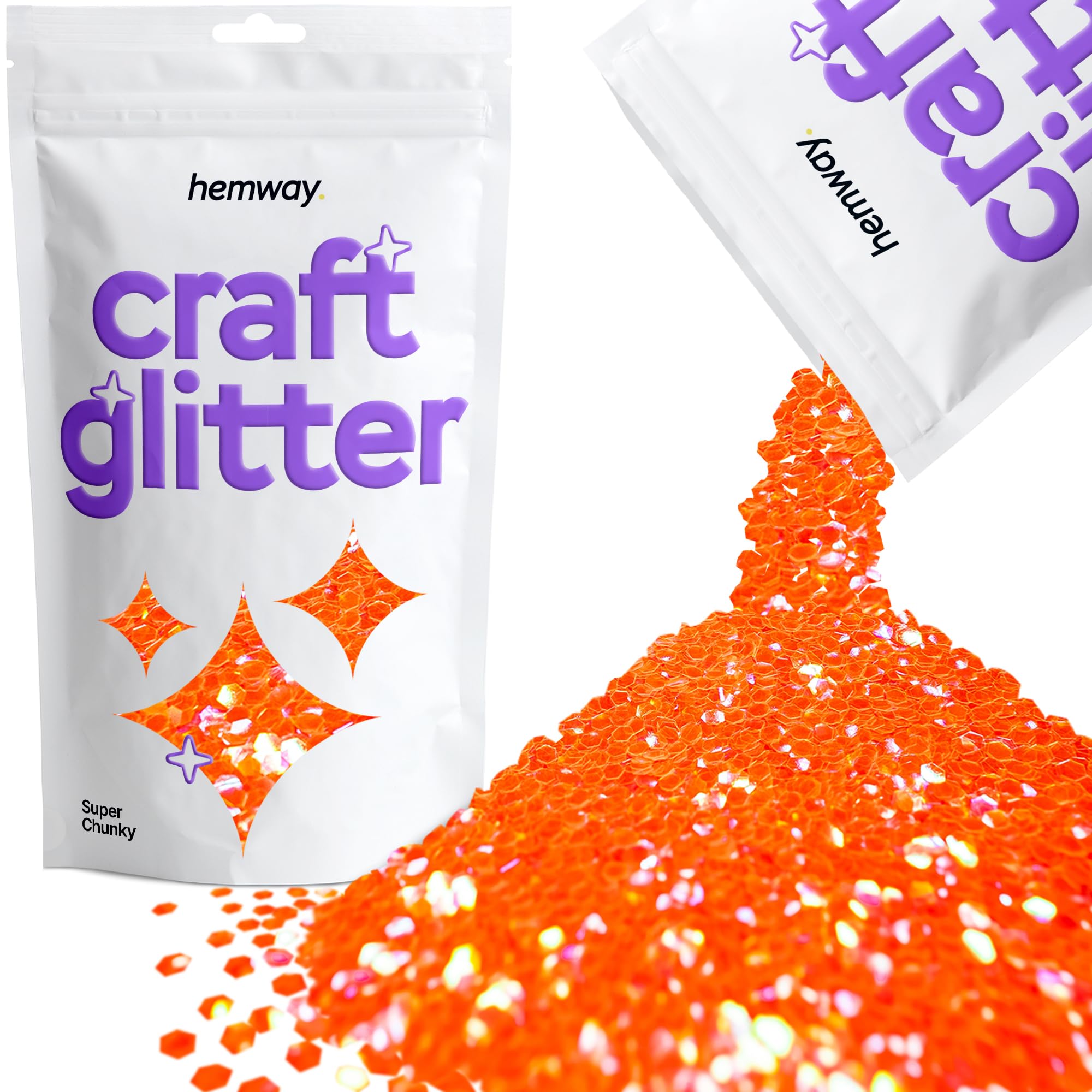 Hemway Craft Glitter Fluorescent UV Neon Peach 100g Super Chunky Glitter for Crafts, Resin, Cosmetic, Nail, Face, Body, Festival, Tumblers, Art, Candle, Crafting
