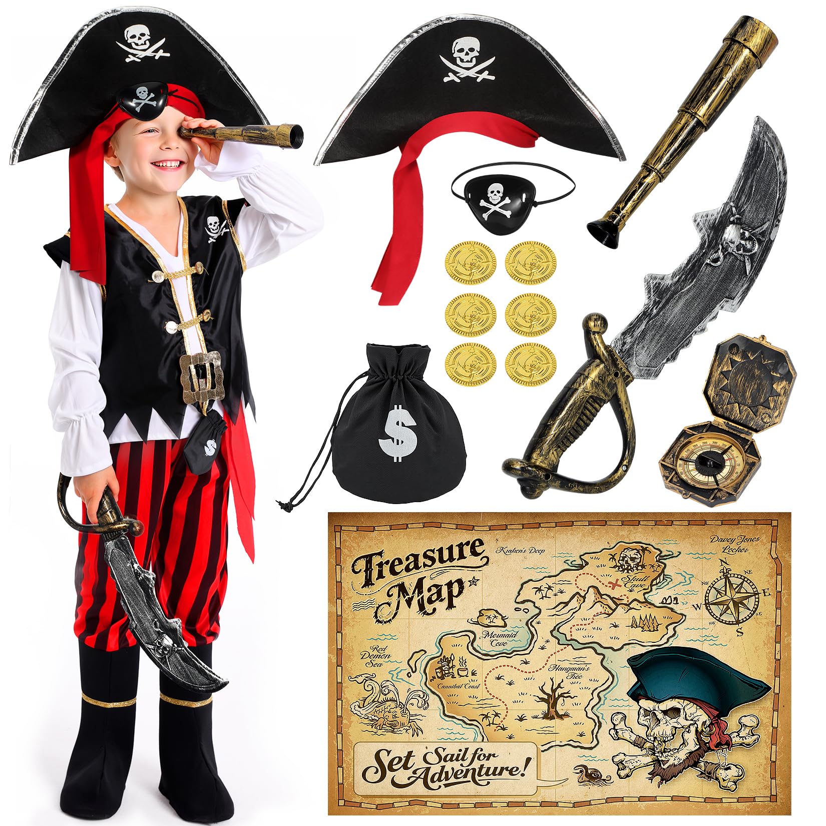 Photo 1 of Cocojeci Pirate Costume Kids Boys Halloween Costume,Halloween Costumes for Boy,Toddler Pirate Costumes for Role Play Dress Up