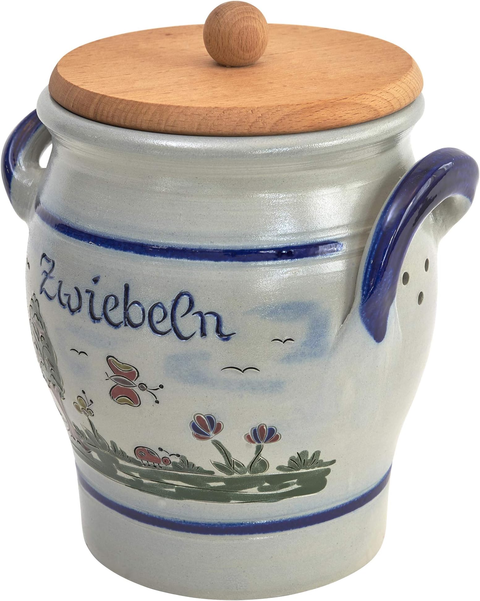 vivApollo Onion pot with wooden lid, front wheel box, original westerwälter Kannenbäckerland, salt-glazed stoneware ceramic (onezize, Idas Garten)
