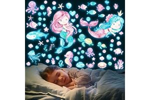 HSDSH Luminous Mermaid Wall Stickers Decals,Glow in The Dark Mermaid Starfish Wall Decals, Glowing Self-Adhesive Stickers for Ceiling Decor, Kids Baby Room Wall Stickers Decoration for Girls Gifts (meireny)