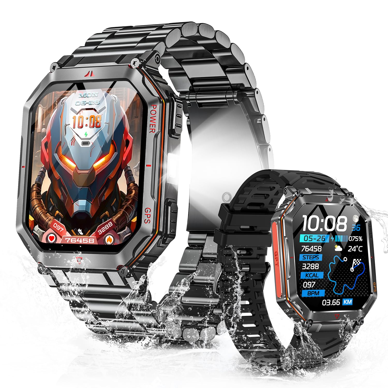 Smart Watch (2025 Newest Model) with ChatGPT Built-In GPS 2 Bands, AI Dial, Bluetooth 5.3 Calls, LINE/Message Notification, Vibration and Ringtone Settings, Dustproof, Waterproof, 100+ Exercise Modes