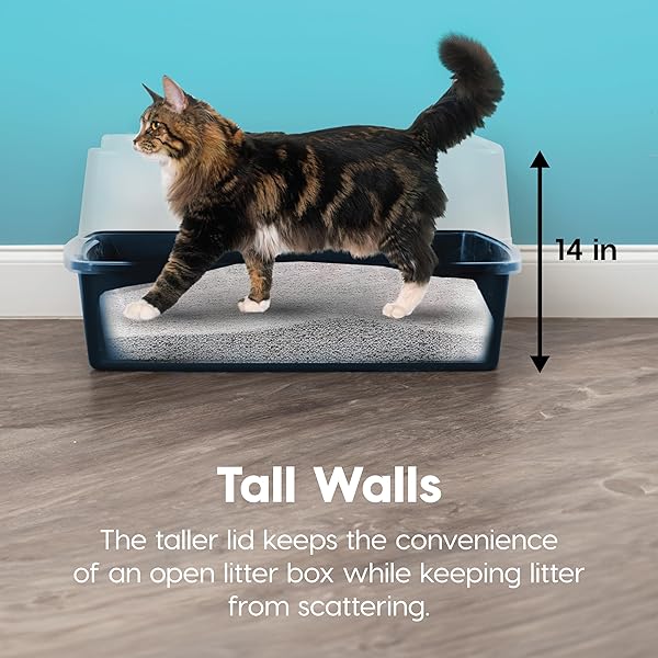IRIS USA XX-LARGE OPEN TOP CAT LITTER BOX WITH HIGH SIDED WALLS TALL SCATTER SHIELD SCOOP INCLUDED EASY CLEAN PLASTIC PAN FOR BIG CATS KITTENS MULTI-CAT HOUSEHOLDS 30″L X 20″W X 14″H NAVY