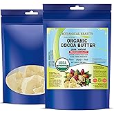 Botanical Beauty Organic COCOA BUTTER WILD GROWTH RAW VIRGIN UNREFINED from BRAZIL for Face, Skin, Hair, Body, Nails 8.46 oz 240 gram. Rich in Vitamin E
