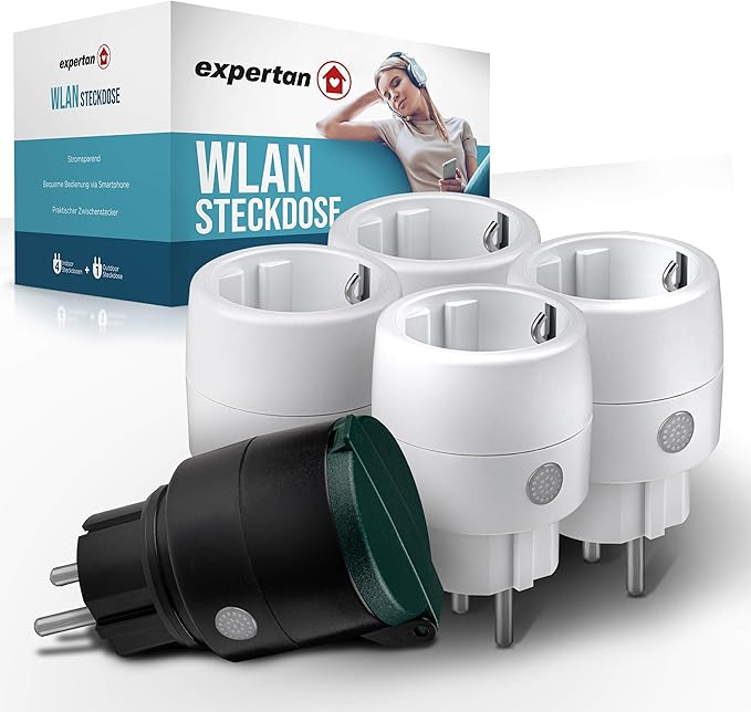 Expertan WLAN Steckdose Set 5 WLAN Steckdosen fr Innen  und Auenbereich   Fernsteuerung per App   kompatibel mit Google Home Alexa