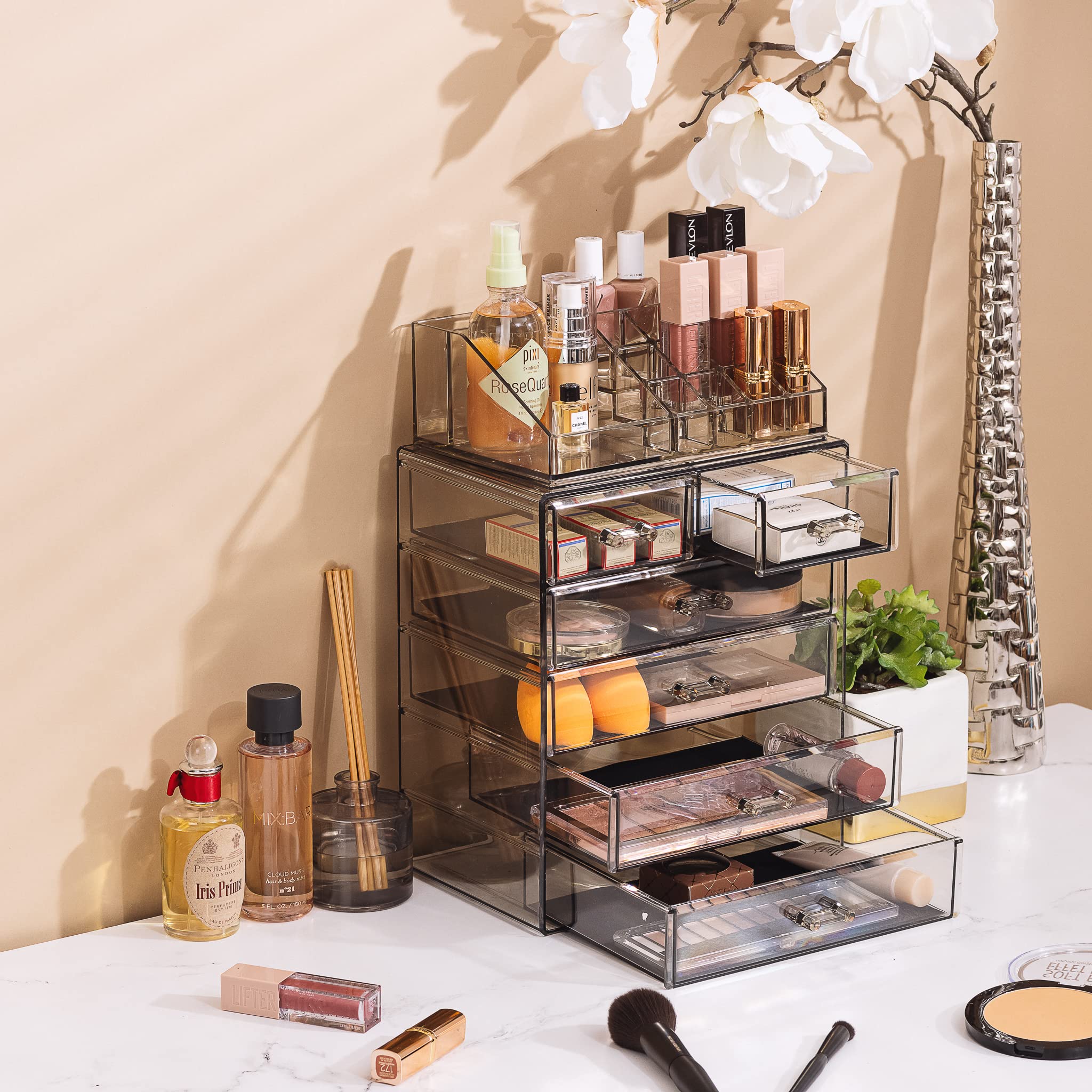 Sorbus Sorbus Clear Cosmetic Makeup Organizer - Make Up & Jewelry Storage, Case & Display - Spacious Design - Great Holder for Dresser, Bathroom, Vanity & Countertop (4 Large, 2 Small Drawers-Black Jewel)
