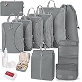 TRMFUSA Compression Packing Cubes 12 Set, Suitcase Organizers, Extendable Packing Cubes, Gray