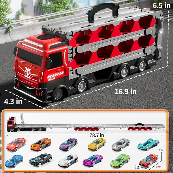 ZDRKWSM CARRIER TRUCK RACE TRACK TODDLERS TOYS, TOY TRUCK TRANSPORT CAR WITH 12 DIE-CAST TOY CARS, TRUCK CAR KIDS TOYS XMAS BIRTHDAY GIFTS FOR AGE 3 4 5 6 7 8 YEARS OLD BOYS GIRLS