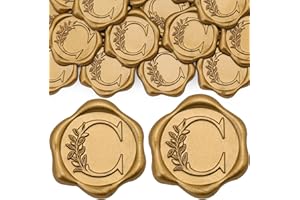SWANGSA 50 Pack Letter C Wax Seal Stickers, Antique Gold Botanical Leaves Initial Alphabet Self-Adhesive, Wedding Party Invitation Envelope