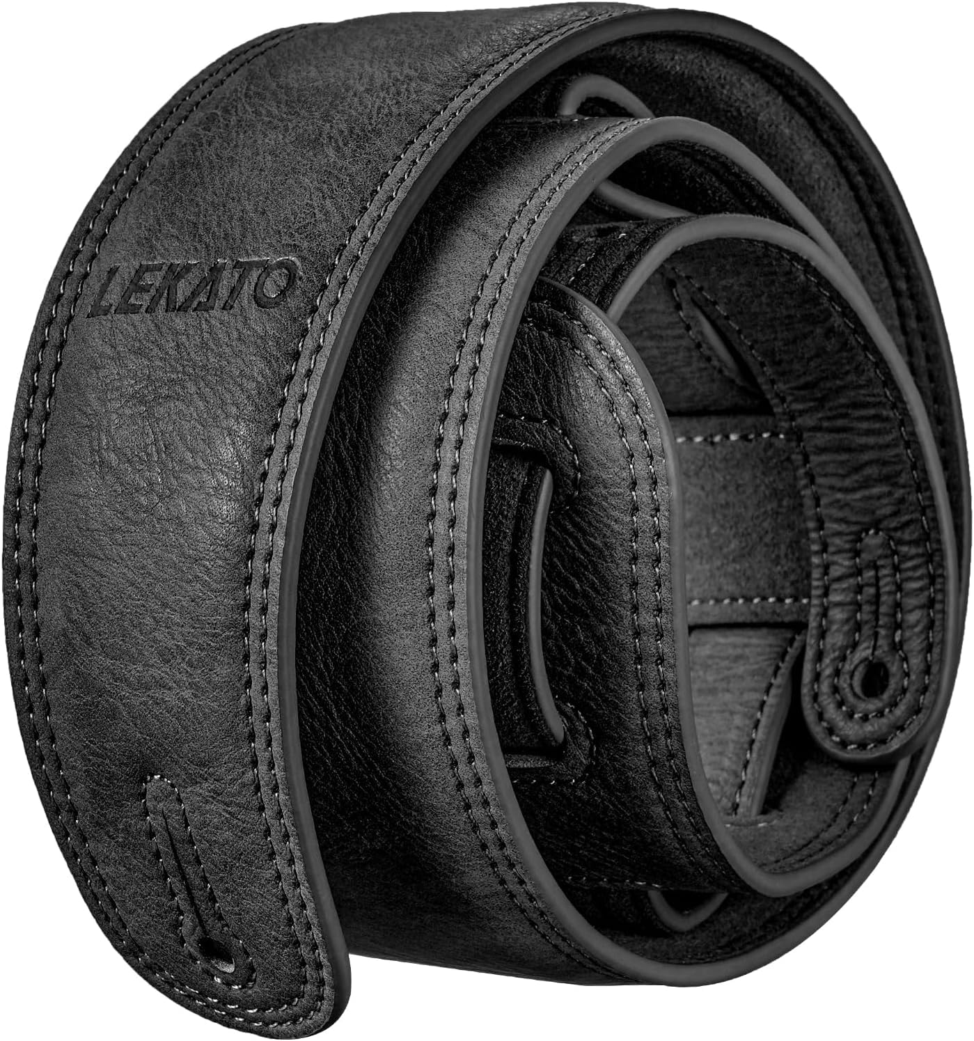 LEKATO Leather Guitar Strap with Thicken Foam Padded Bass Shoulder Strap Leather Electric Guitar Strap for Bass,Guitars,long Foam Cushion Padded Guitar Belt Adjustable Length from 41” to 51”