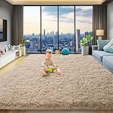 qulint 8x10 Area Rug for Living Room, Fluffy Shag Tan Rug for Bedroom Soft Large Carpet for Living Room, Shaggy Fuzzy Alfombra for Dorm Office Classroom Home Decor (8ft x 10ft, Light Tan)