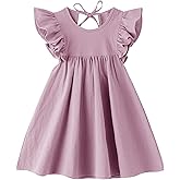 lymanchi Toddler Girl Ruffled Sleeve Dress Cotton Linen Halter Sleeveless Kid Casual Summer Sundress