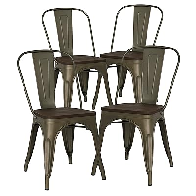 Poly and Bark Trattoria Bronze Metal Chair with Elm Seat