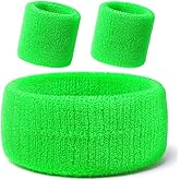 Neon Headband, 3 Pcs Elastic Sweatbands Cotton Arm Sweat Bands Wristband Soccer Headband Green Accessories 80s Accessories for Men Women Kids Workout Party Gym Running Sports Tennis (Green)