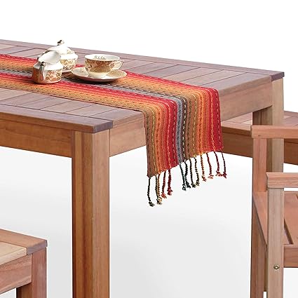 Generic Cotton Quest Dining Table Runner - Multicolour with tasills