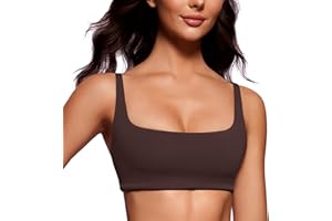 CRZ YOGA Butterluxe Square Neck Sports Bras for Women - Spaghetti Strap Yoga Wireless Low Coverage Padded Cami Crop Top