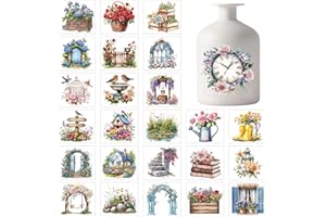 GLOBLELAND 25 Sheets Garden Window Decals Stickers 3.9x3.6 inch Waterproof PVC Mason Jar Decoration with Flower Bird Fence La