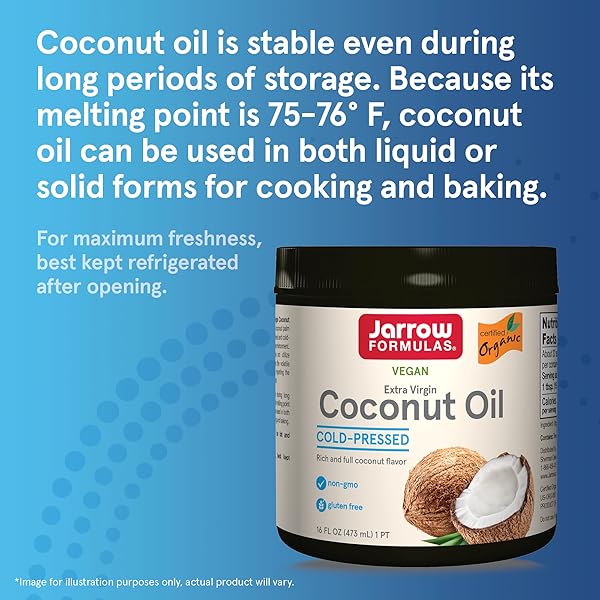 JARROW FORMULAS 100% ORGANIC COCONUT OIL, SUPPORTS CARDIOVASCULAR HEALTH, EXTRA VIRGIN, 16 OUNCE