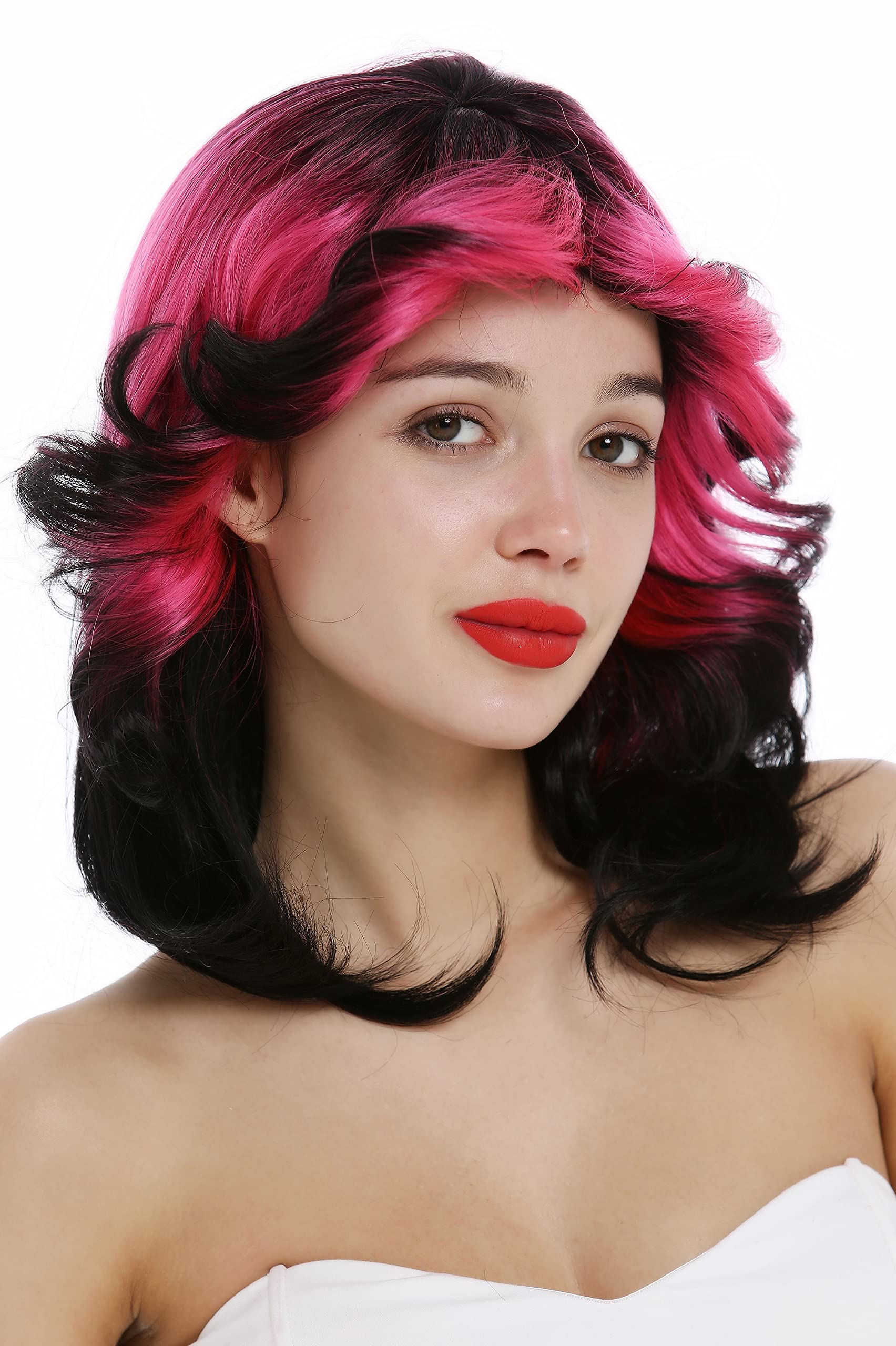 WIG ME UP - VK-41-1B/HCT5S1B Lady Quality Wig 70s 80s extravagant retro style Soap Opera Disco Queen wavy teased black and pink