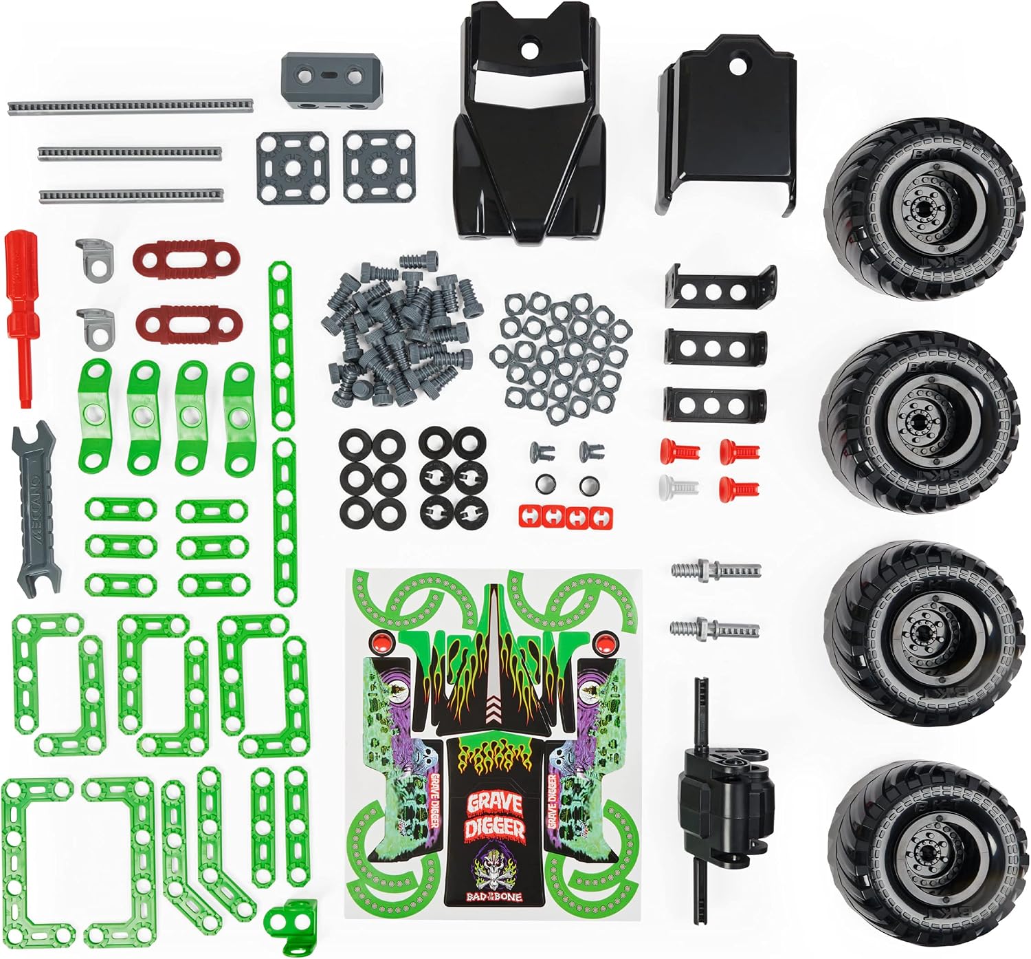 MECCANO Junior, Official Monster Jam Grave Digger Monster Truck STEM Model Building Kit with Pull-back Motor - Image 4
