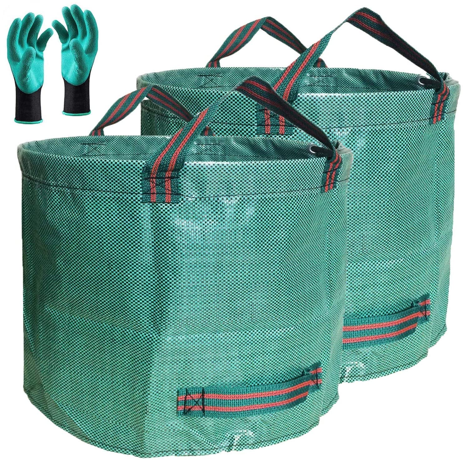 Standard 2-Pack 16 Gallon Yard Lawn Garden Bags (D18, H15 inch) w/Gardening Gloves for Yard Waste Bags,Patio Debris Container,Camping Trash Bin,Recycling Bag,Laundry Bin,Lawn Weeds,Leaf Bag 4 handles