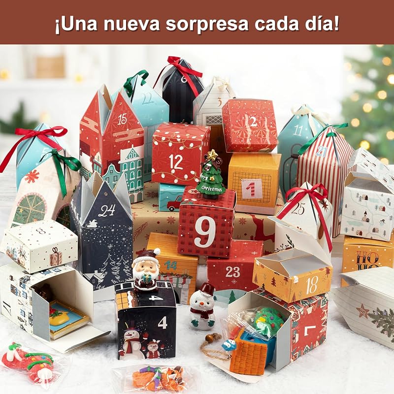 Calendario Adviento Cajas para Rellenar, 25 Numeradas Calendario de Adviento de Navidad, Crea tu Calendario de Adviento 2025 con Cajas de Regalo para Niños, Niñas, Amigos (25 Casitas y Cajas)