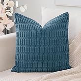 OTOSTAR Corduroy Decorative Throw Pillow Covers 18x18 Inch Super Soft Boho Striped Square Pillow Covers Case Modern Cushion Covers for Sofa Couch Bedroom Car Decor Teal