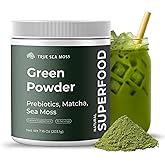 TrueSeaMoss Super Greens Powder with Matcha for Digestive & Gut Health – 25 Superfoods with Probiotics, Prebiotics, Enzymes & Sea Moss – Vegan Superfood Powder for Bloating & Regularity - 30 Servings