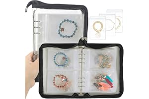 AOLEIXIYA Clear Jewelry Organizer Book Travel Earring Storage Book Transparent Jewelry Book with Zipper Pouch Bags (Black, 48-Piece Clear Bracelets Bags)