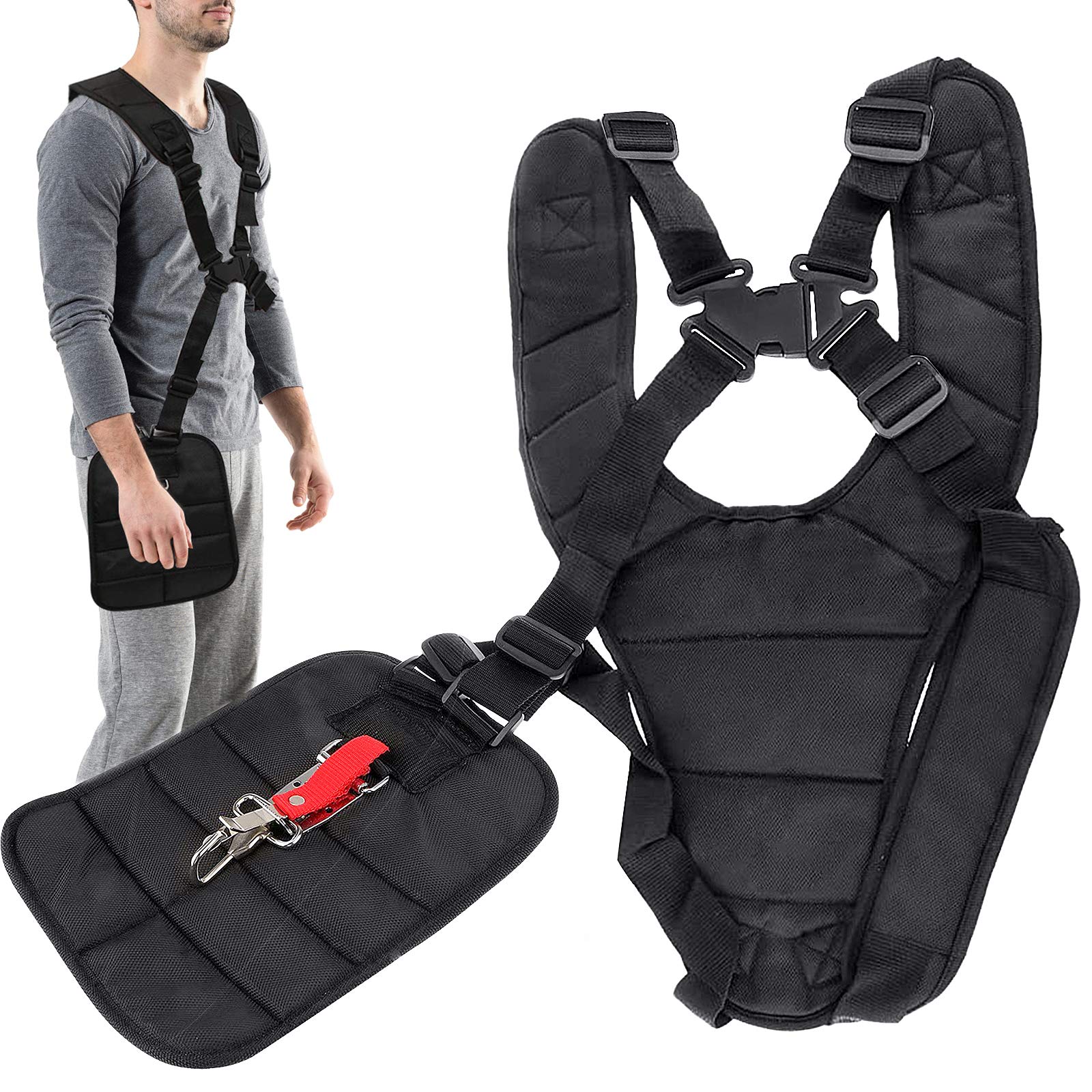 Rlongtou Black Trimmer Shoulder Strap, Double Shoulder Trimmer Harness Adjustable Strap for Brush Cutter Garden