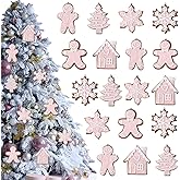 Cindeer 18 Pcs Christmas Gingerbread Ornaments Set 2.36" x 3.15" Gingerbread Man House Snowflake Tree with Strings Polymer Clay Xmas Hanging Ornament for Tree DIY Craft Decor(Pink)