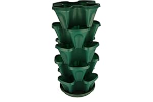 MR. STACKY 5-Tier Strawberry and Herb Garden Planter - Stackable Gardening Pots with 10 Inch Saucer (Hunter Green)