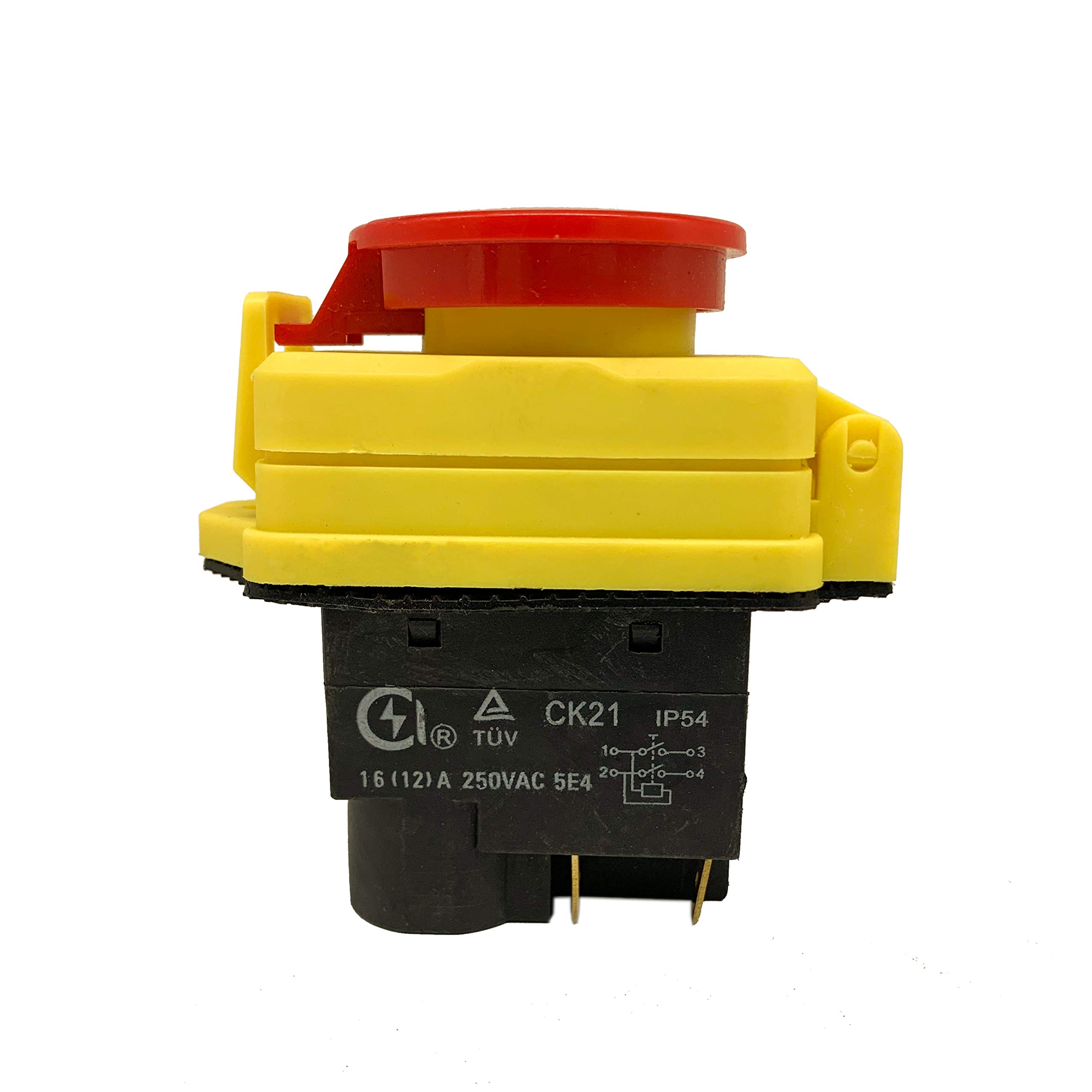 GOZAR 250V 16A KJD17B IP54 NVR Switch With Emergency Stop 4 Pin Dustproof Waterproof Panel