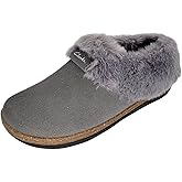 Clarks Womens Slipper Suede Leather Plain Toe - Plush Faux Fur Collar/Lined With A Cork Midsole - Open Back Indoor Outdoor House Slippers For Women (Grey US 9