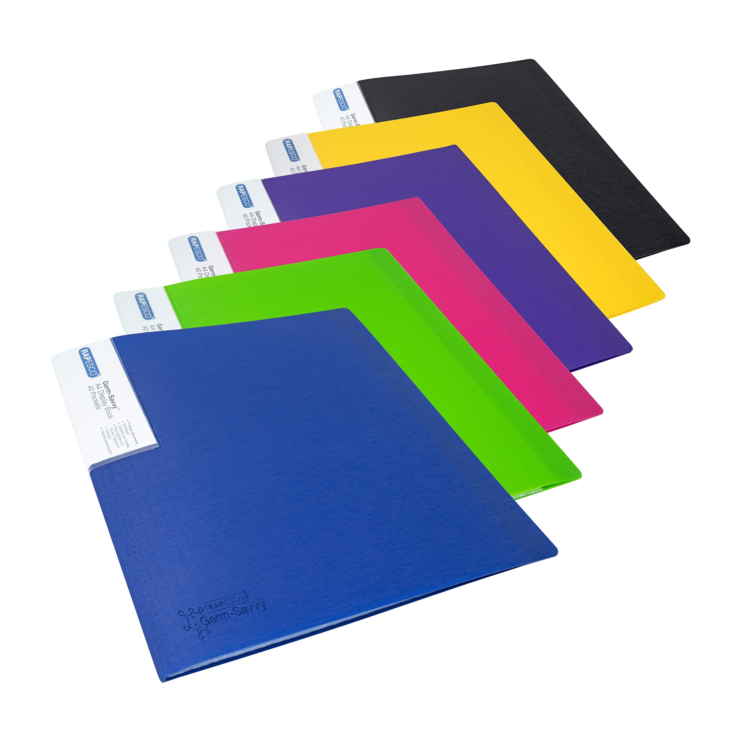 Rapesco 1646 Presentation Folder with Antibacterial Protection, 20 Pockets, A4, Assorted Colours, Pack of 6