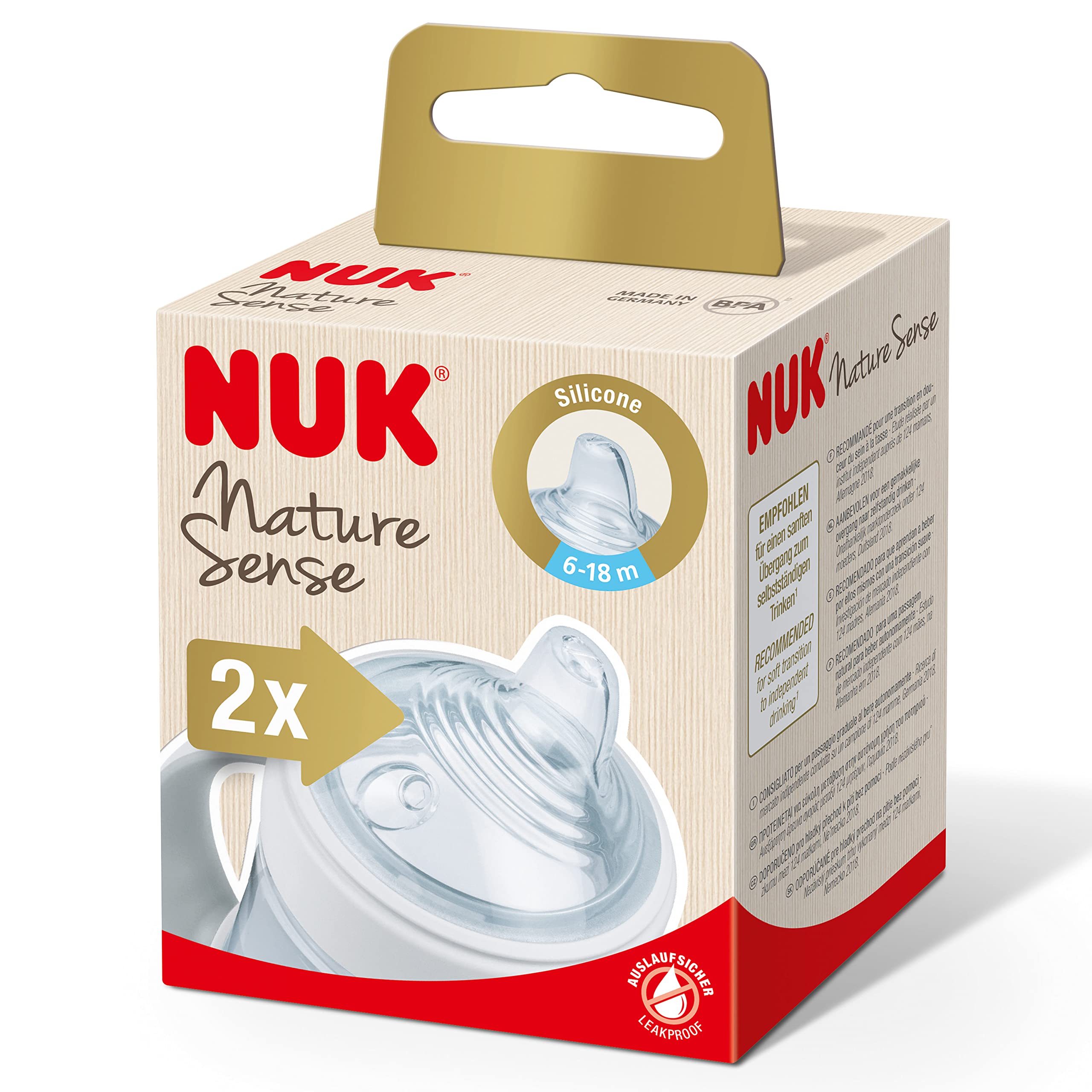 NUK 10256465 Nature Sense Learner Bottle Replacement Spout (Pack of 2), 9.3 cm*6.4 cm*6.5 cm